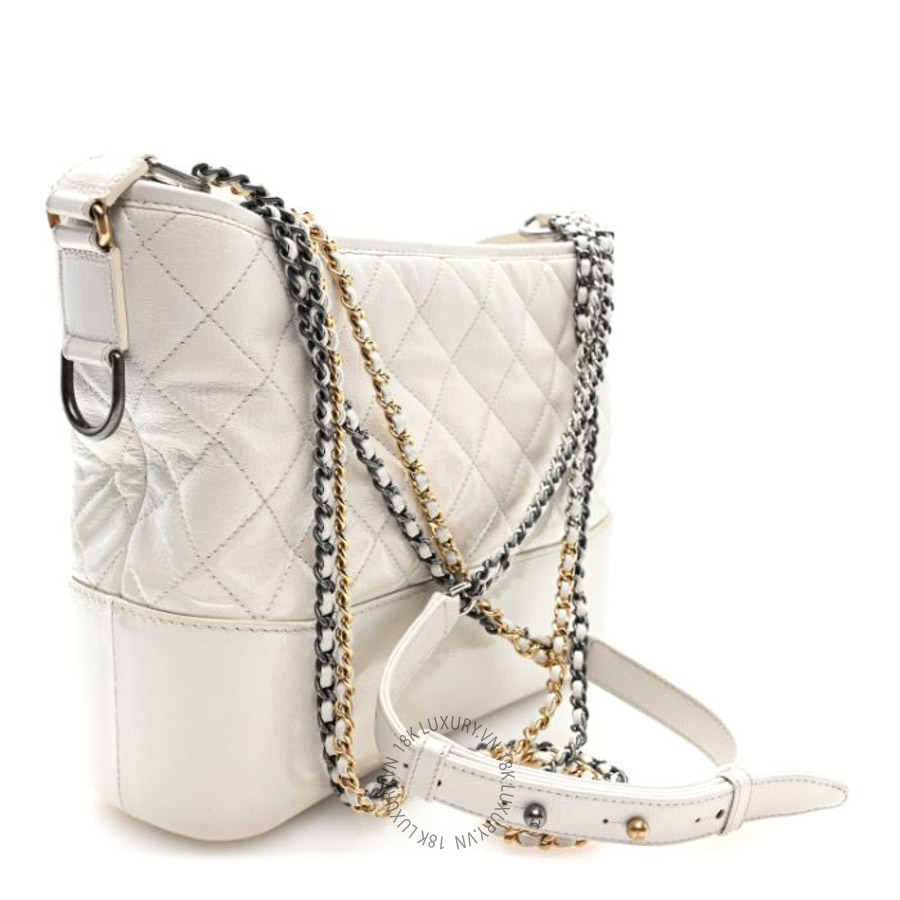 Túi xách đeo chéo Chanel Patent Goatskin Quilted Medium Gabrielle Hobo White FPTC659