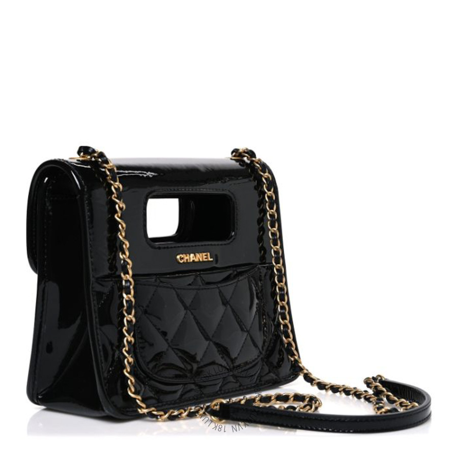 Túi xách đeo chéo Chanel Patent Quilted Mini Graphic Catch Flap Black FPTC967