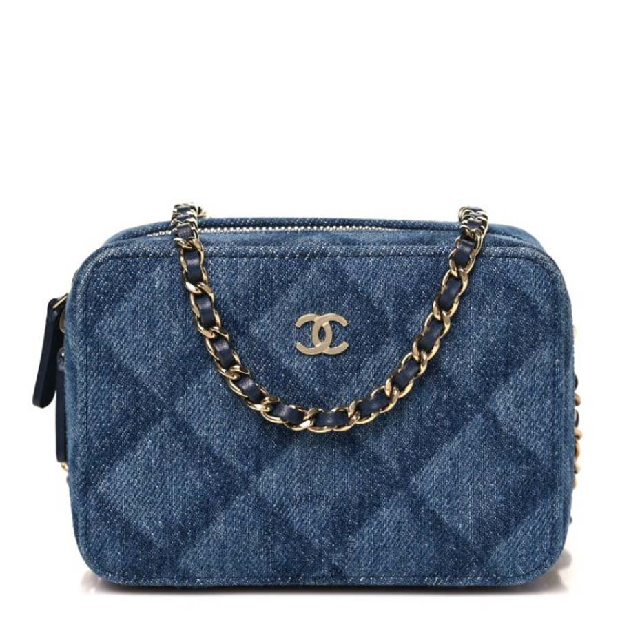 Túi xách đeo chéo Chanel Printed Denim CC Camera Case Blue FPTC301