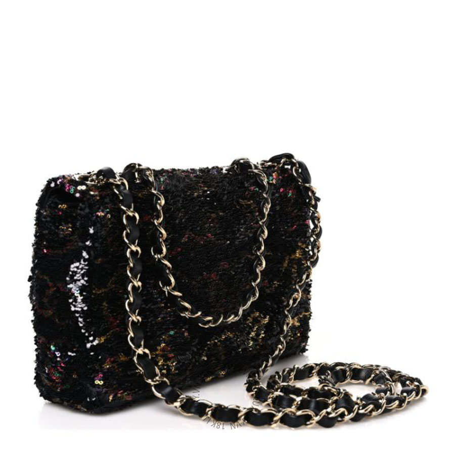 Túi xách đeo chéo Chanel Sequin CC Small Single Flap Black Multicolor FPTC1084