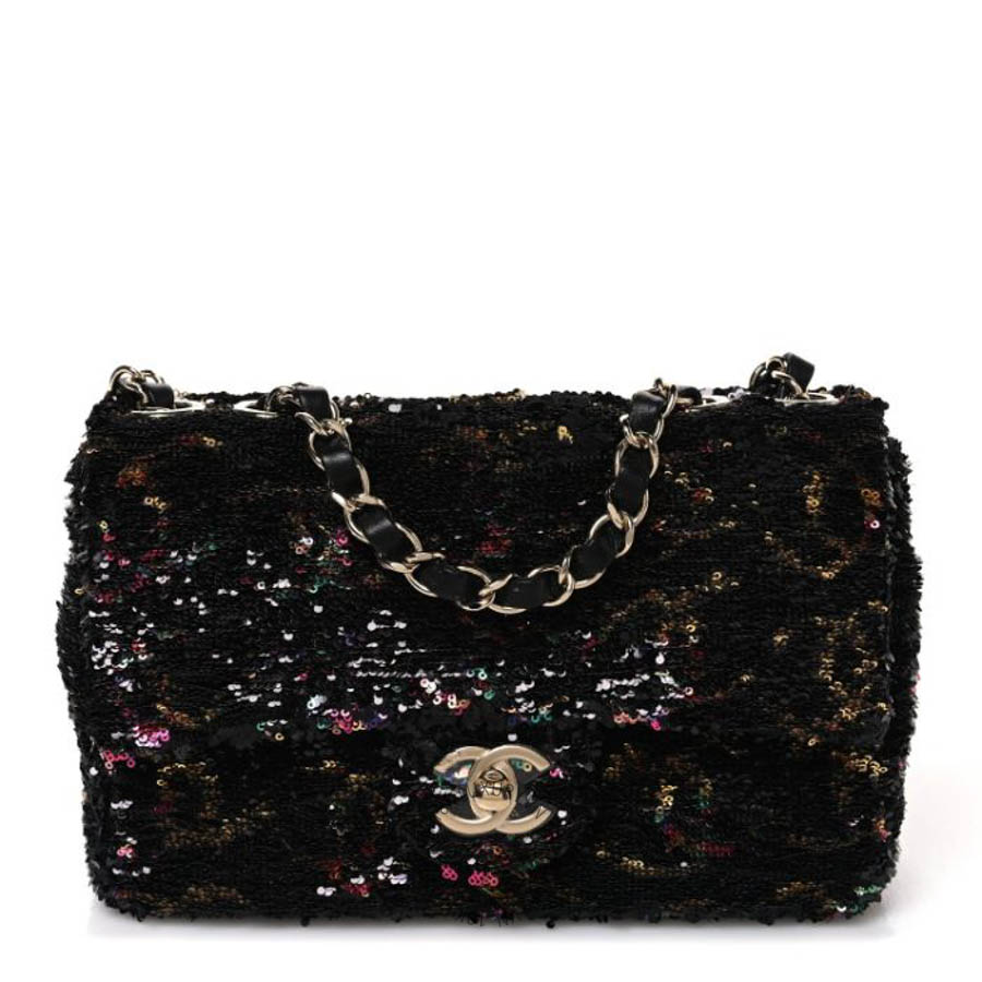 Túi xách đeo chéo Chanel Sequin CC Small Single Flap Black Multicolor FPTC1084
