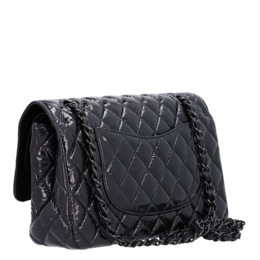 Túi Xách Đeo Chéo Chanel Shiny Crumpled Calfskin Quilted Medium Double Flap So Black CVB695