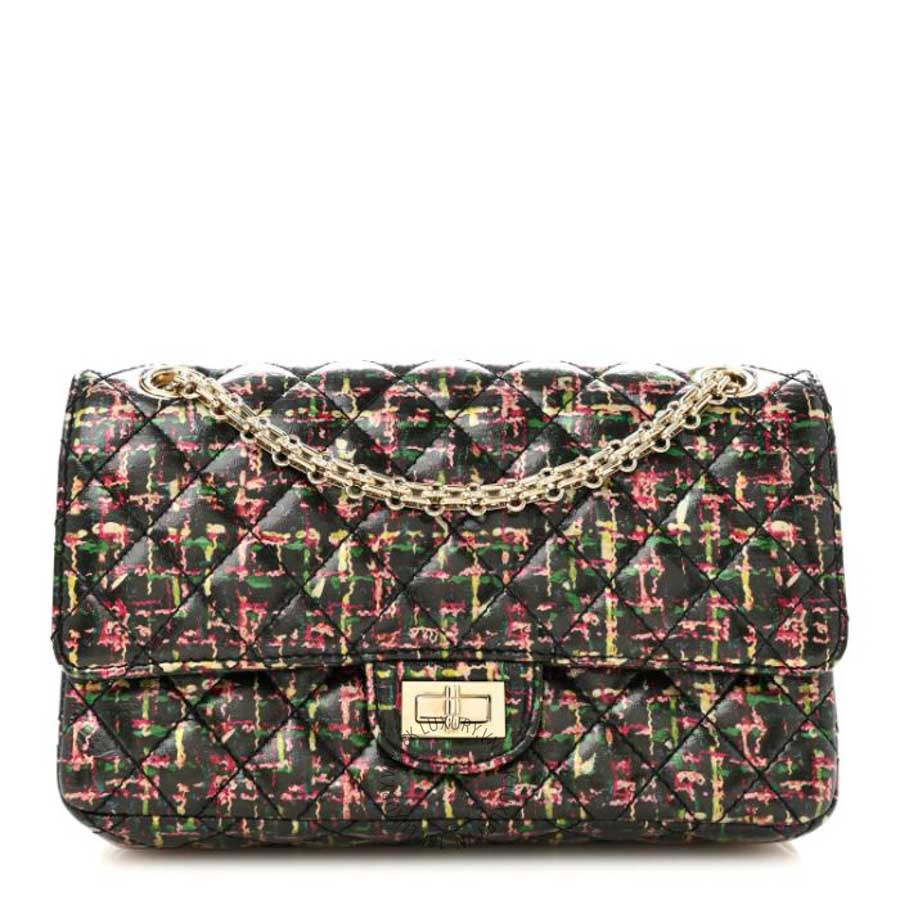 Túi Xách Đeo Chéo Chanel Tweed Printed Lambskin Quilted 2.55 Reissue 225 Flap Multicolor CVB883