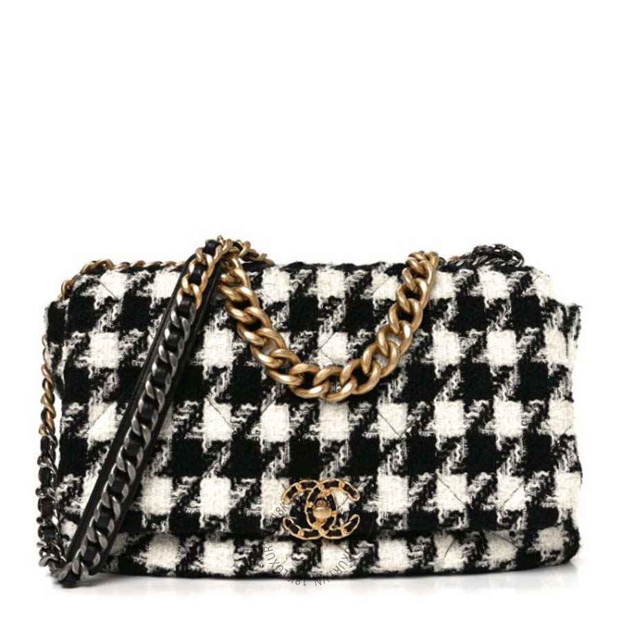 Túi Xách Đeo Chéo Chanel Tweed Quilted Maxi Chanel 19 Flap Black Ecru White CVB211