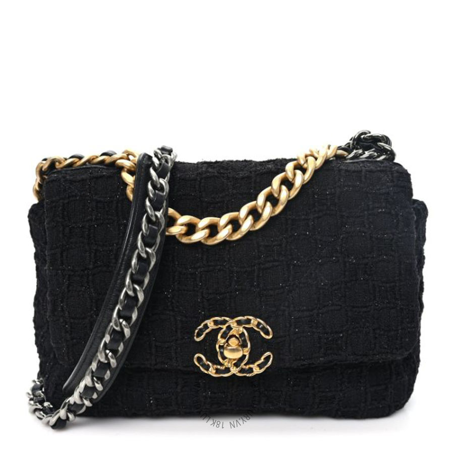Túi Xách Đeo Chéo Chanel Tweed Quilted Medium Chanel 19 Flap Black Black CVB811