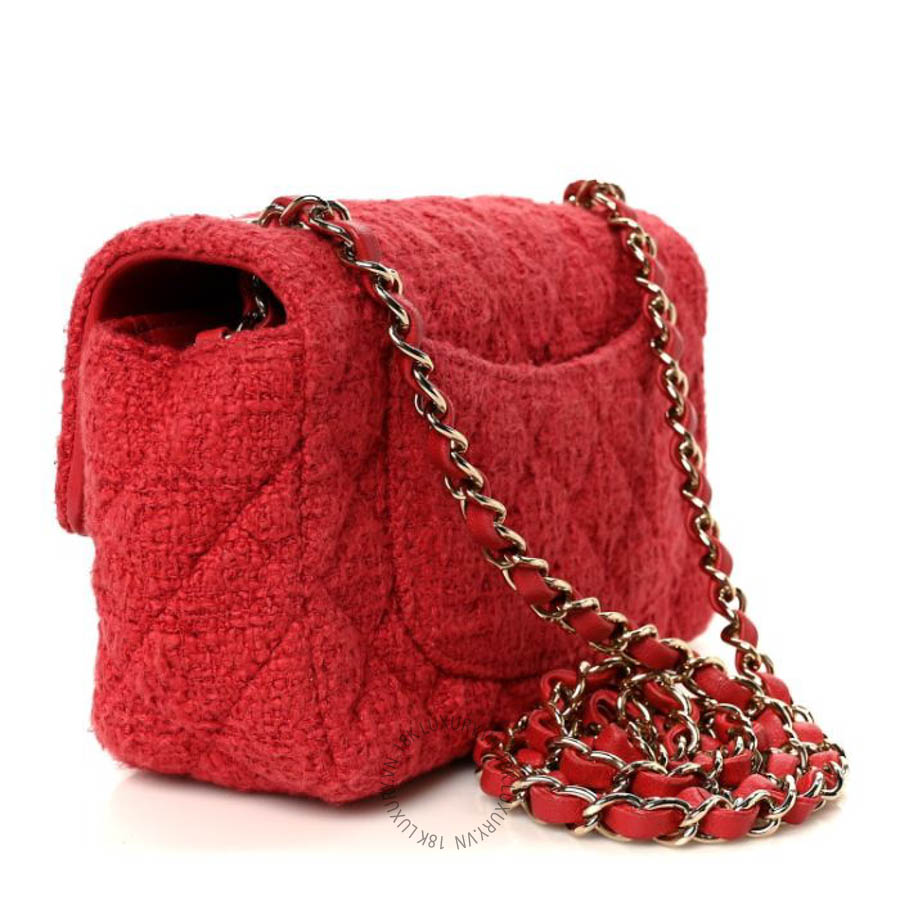 Túi Xách Đeo Chéo Chanel Tweed Quilted Mini Rectangular Flap Red CVB736