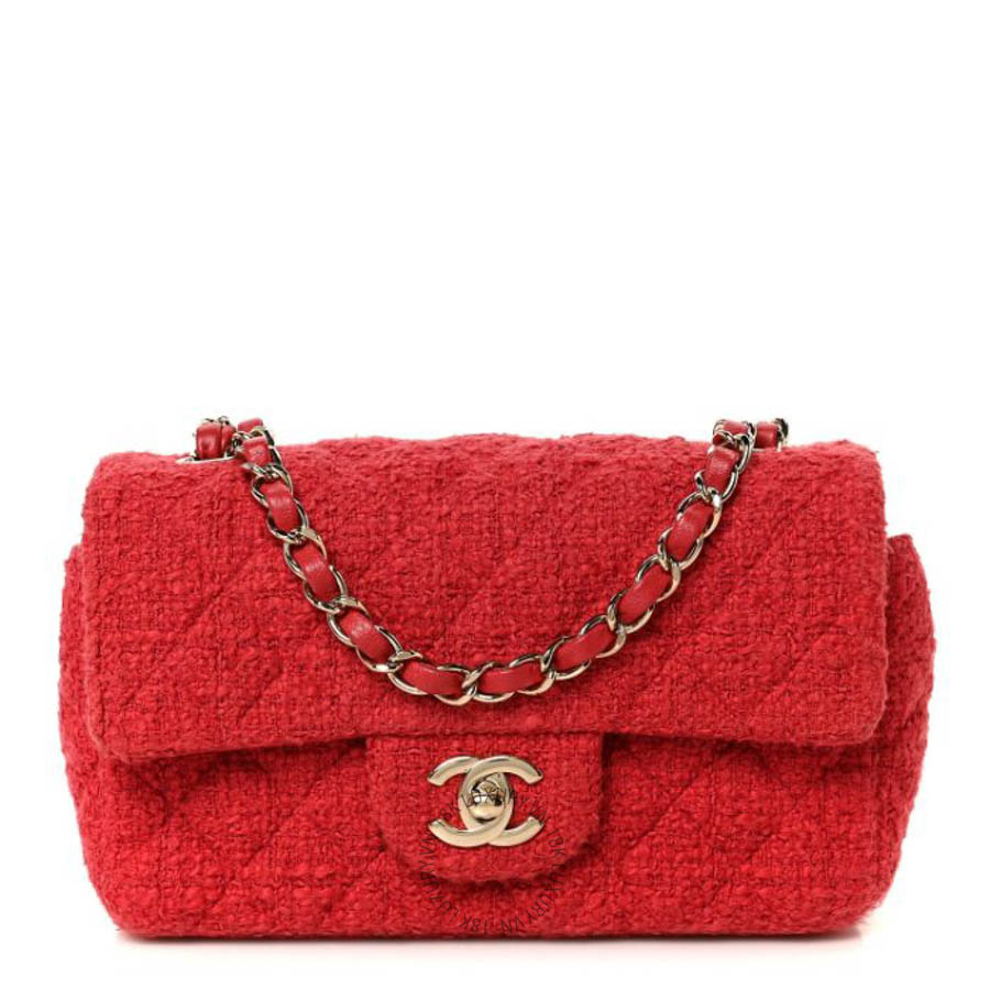 Túi Xách Đeo Chéo Chanel Tweed Quilted Mini Rectangular Flap Red CVB736