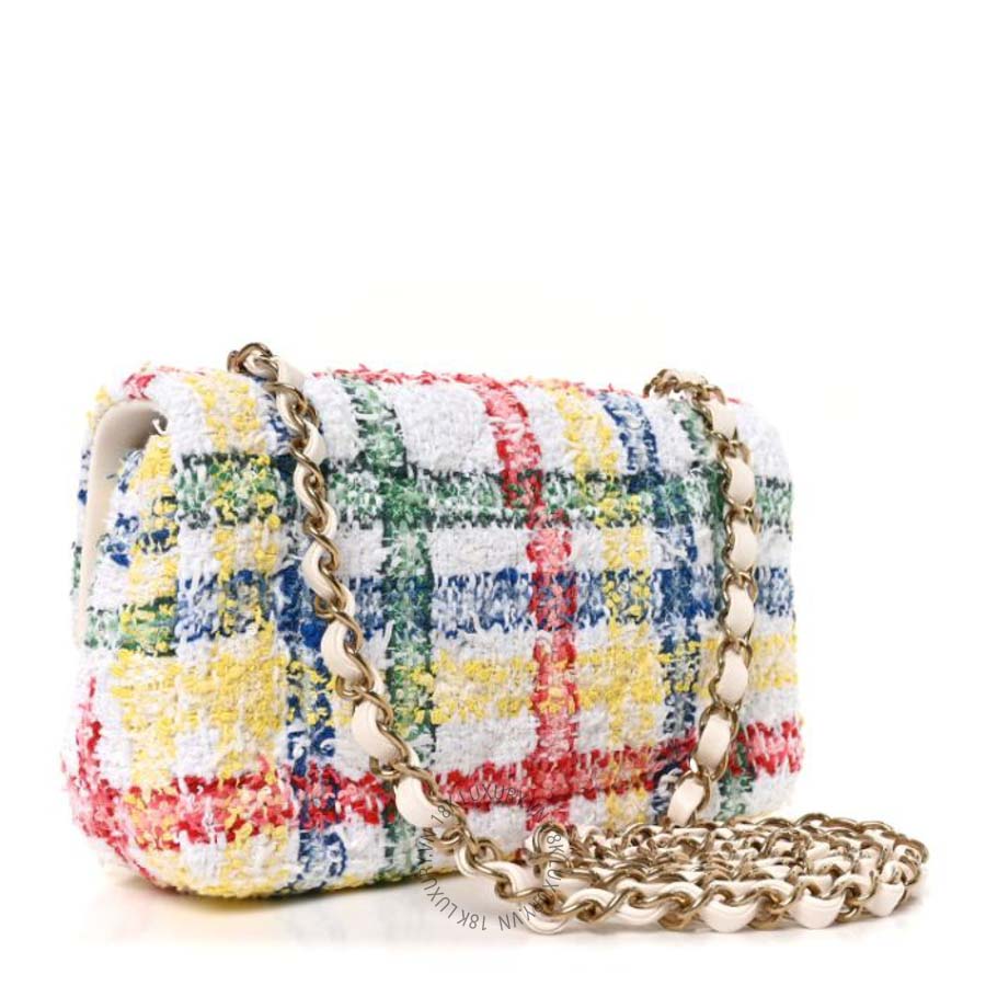 Túi Xách Đeo Chéo Chanel Tweed Quilted Mini Rectangular Flap White Red Yellow Blue Green CVB968