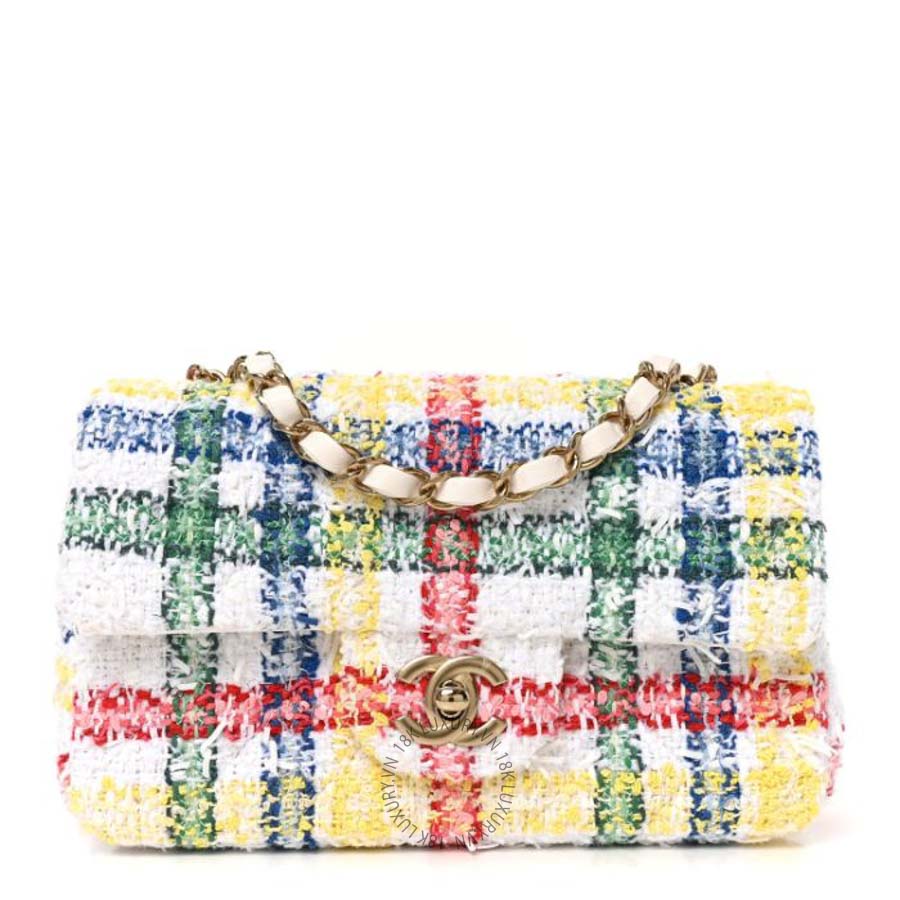 Túi Xách Đeo Chéo Chanel Tweed Quilted Mini Rectangular Flap White Red Yellow Blue Green CVB968