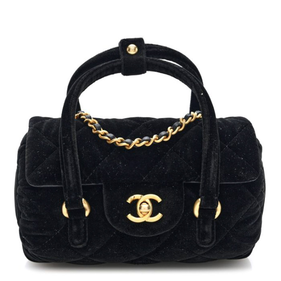 Túi xách đeo chéo Chanel Velvet Quilted Mini Top Handle Flap Black FPTC744
