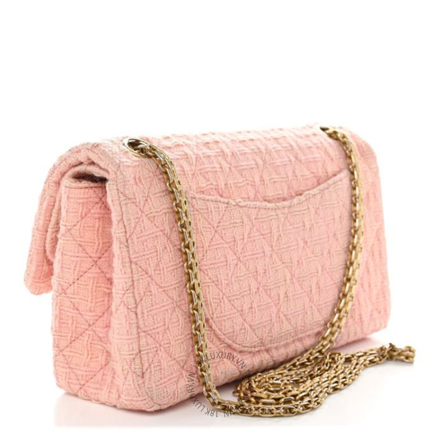 Túi Xách Đeo Chéo Chanel Wool Tweed Quilted 2.55 Reissue 225 Flap Light Pink CVB520