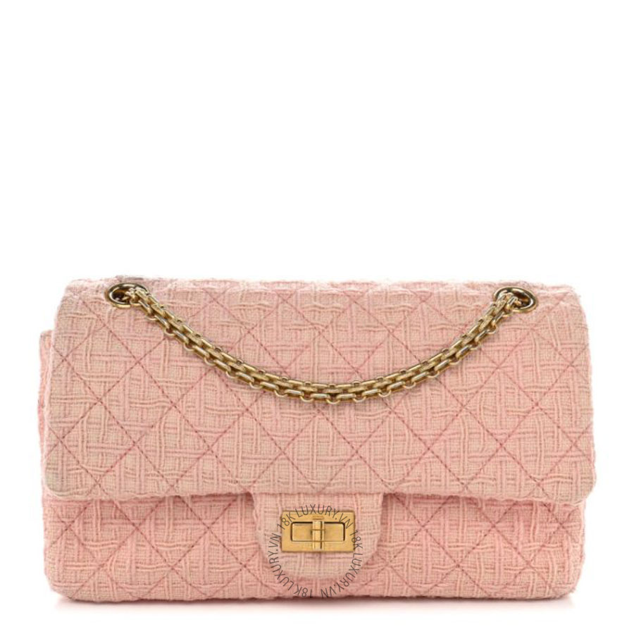 Túi Xách Đeo Chéo Chanel Wool Tweed Quilted 2.55 Reissue 225 Flap Light Pink CVB520