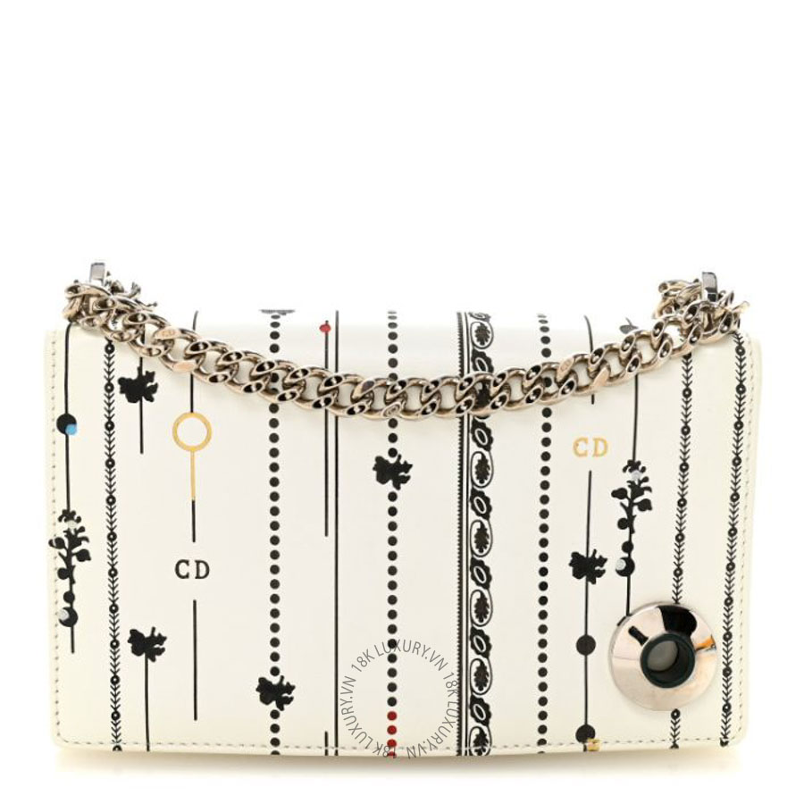 Túi xách đeo chéo Christian Dior Calfskin Printed Mini Diorama Flap Bag White DIO207