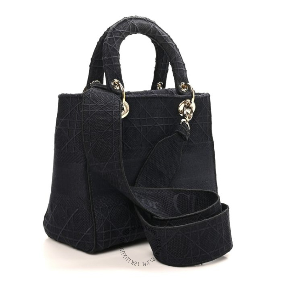 Túi Xách Đeo Chéo Christian Dior Canvas Embroidered Cannage Medium Lady D-Lite Navy SPSS204