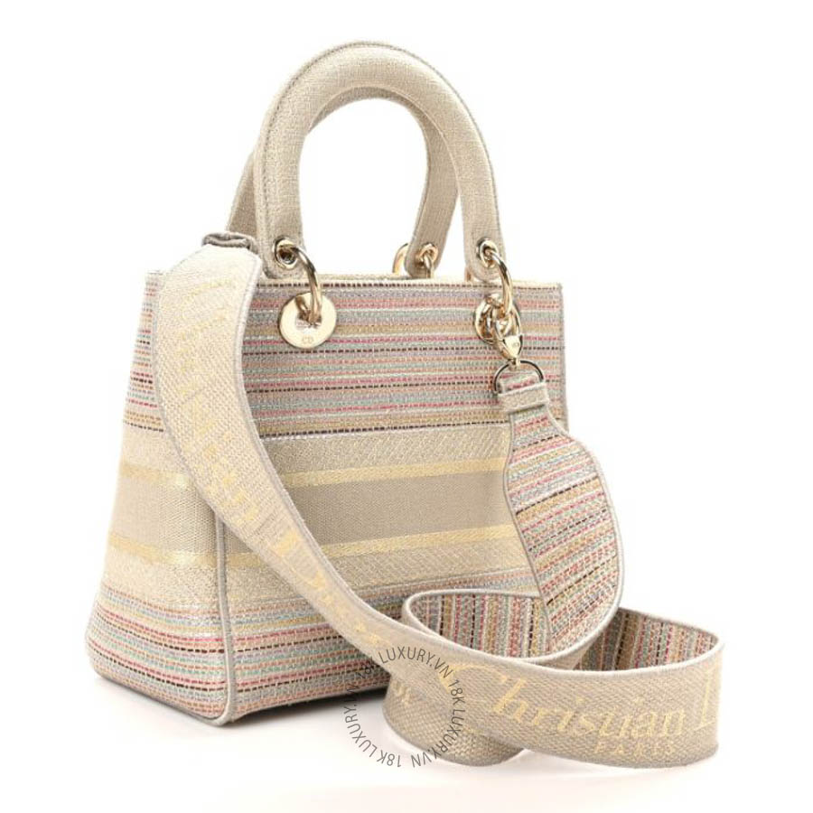 Túi xách đeo chéo Christian Dior Canvas Embroidered Medium Lady D-Lite Beige Multicolor FPTD230