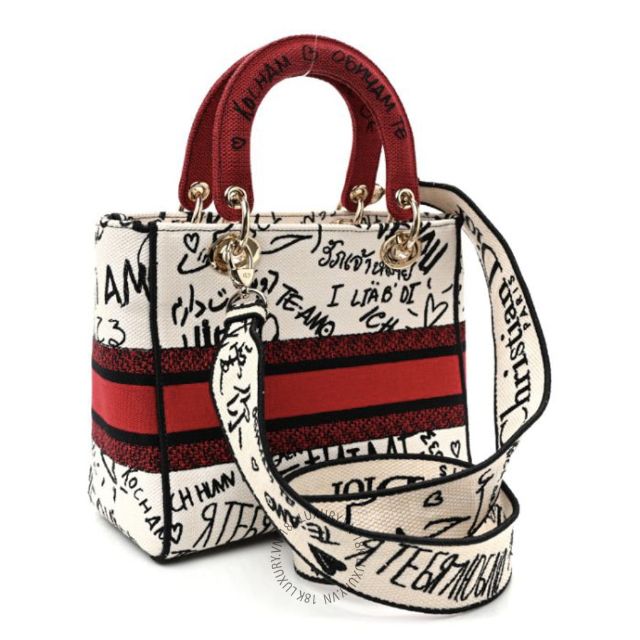 Túi Xách Đeo Chéo Christian Dior Canvas Medium DiorAmour Graffiti Lady D-Lite Latte SPSS103