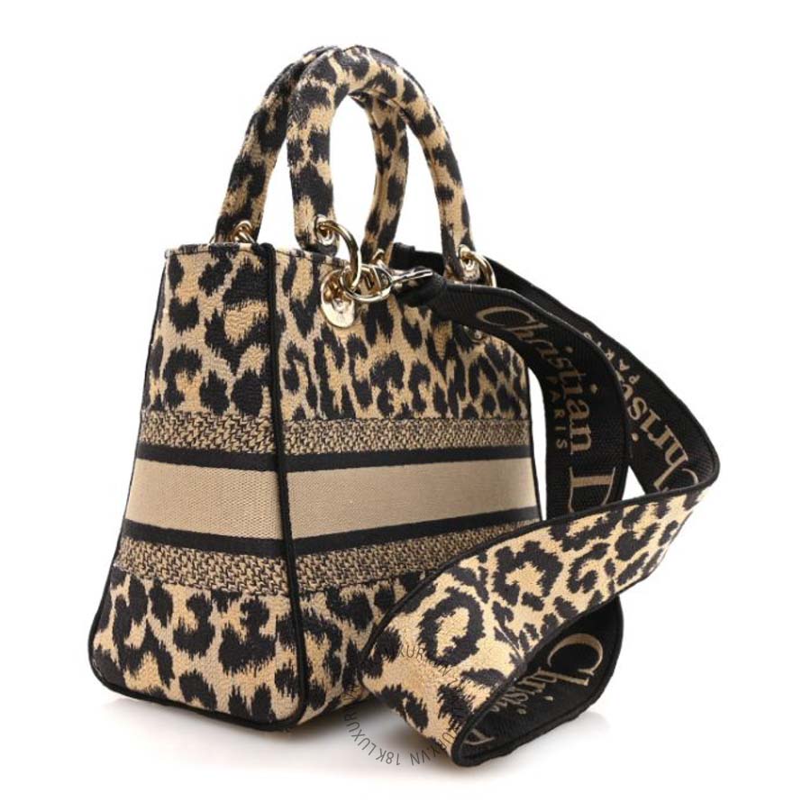 Túi xách đeo chéo Christian Dior Canvas Medium Mizza Embroidered Lady D-Lite Beige Multicolor DIO029