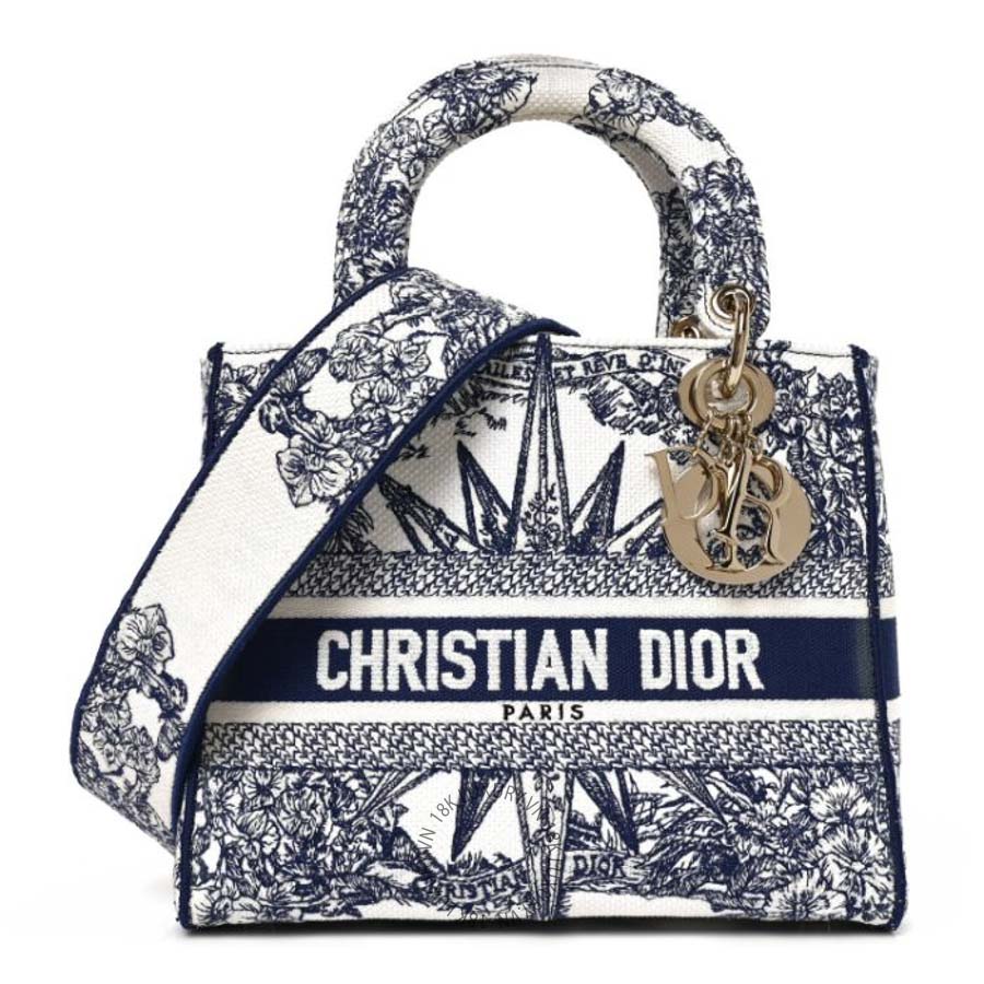 Túi Xách Đeo Chéo Christian Dior Canvas Reverse Embroidered Rêve d'Infini Medium Lady D-Lite Blue Multicolor SPSS140