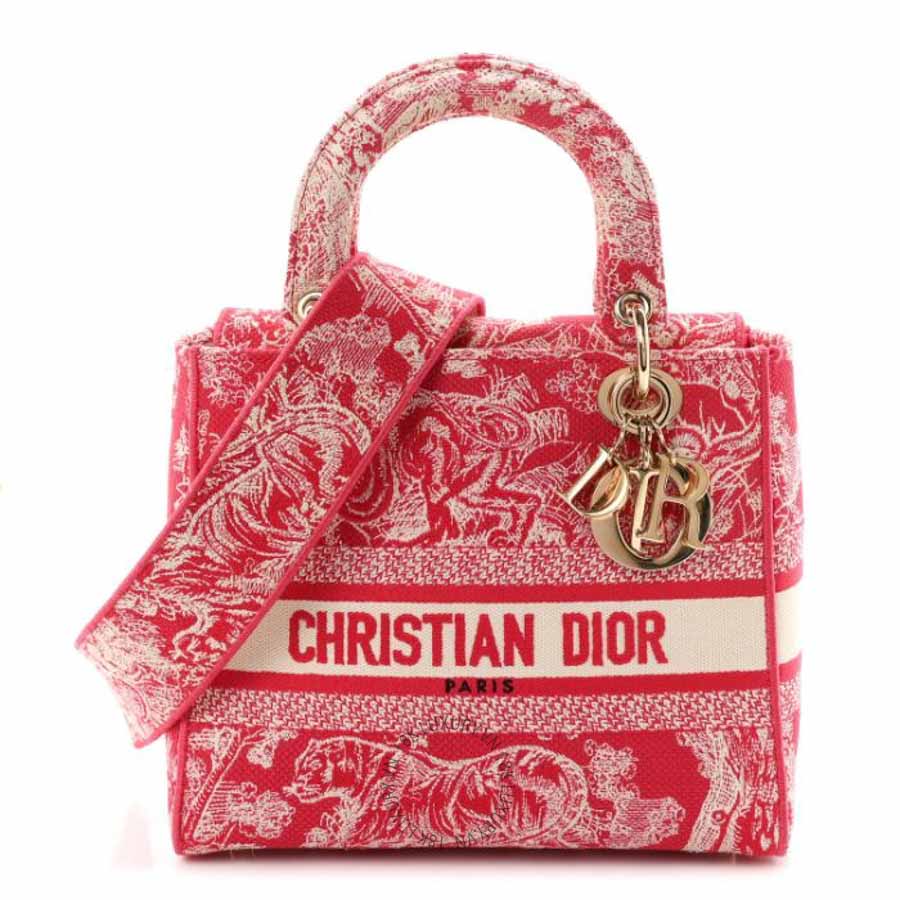 Túi xách đeo chéo Christian Dior Canvas Toile De Jouy Reverse Embroidered Medium Lady D-Lite Red DIO037