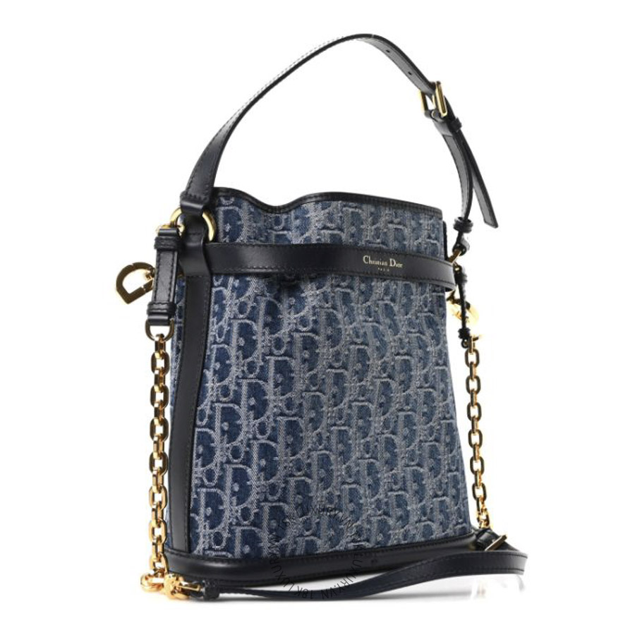 Túi Xách Đeo Chéo Christian Dior Denim Jacquard Oblique C'est Dior Bucket Bag Blue SPSS150