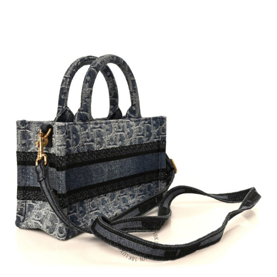 Túi Xách Đeo Chéo Christian Dior Denim Oblique Mini Book Tote With Strap Blue SPSS121