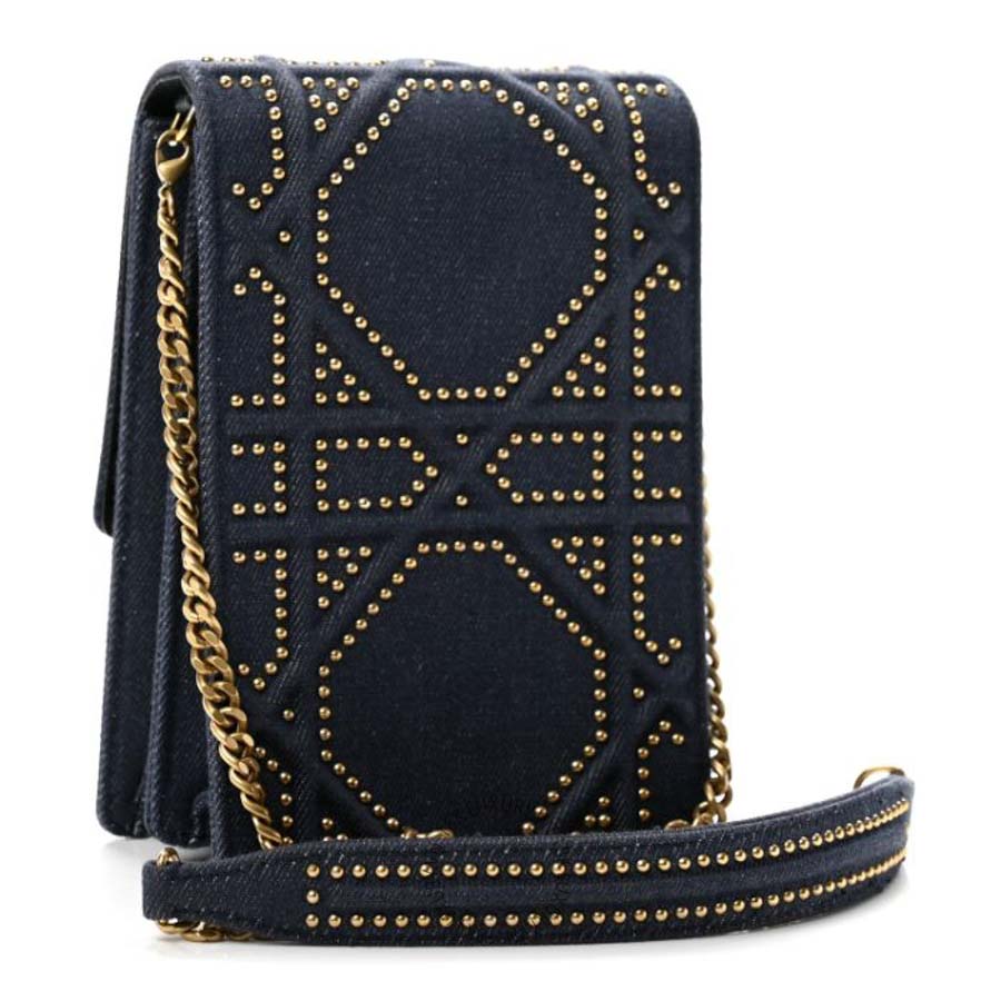 Túi xách đeo chéo Christian Dior Denim Studded Vertical Diorama Blue FPTD101