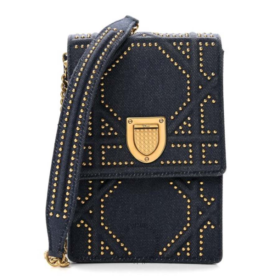 Túi xách đeo chéo Christian Dior Denim Studded Vertical Diorama Blue FPTD101