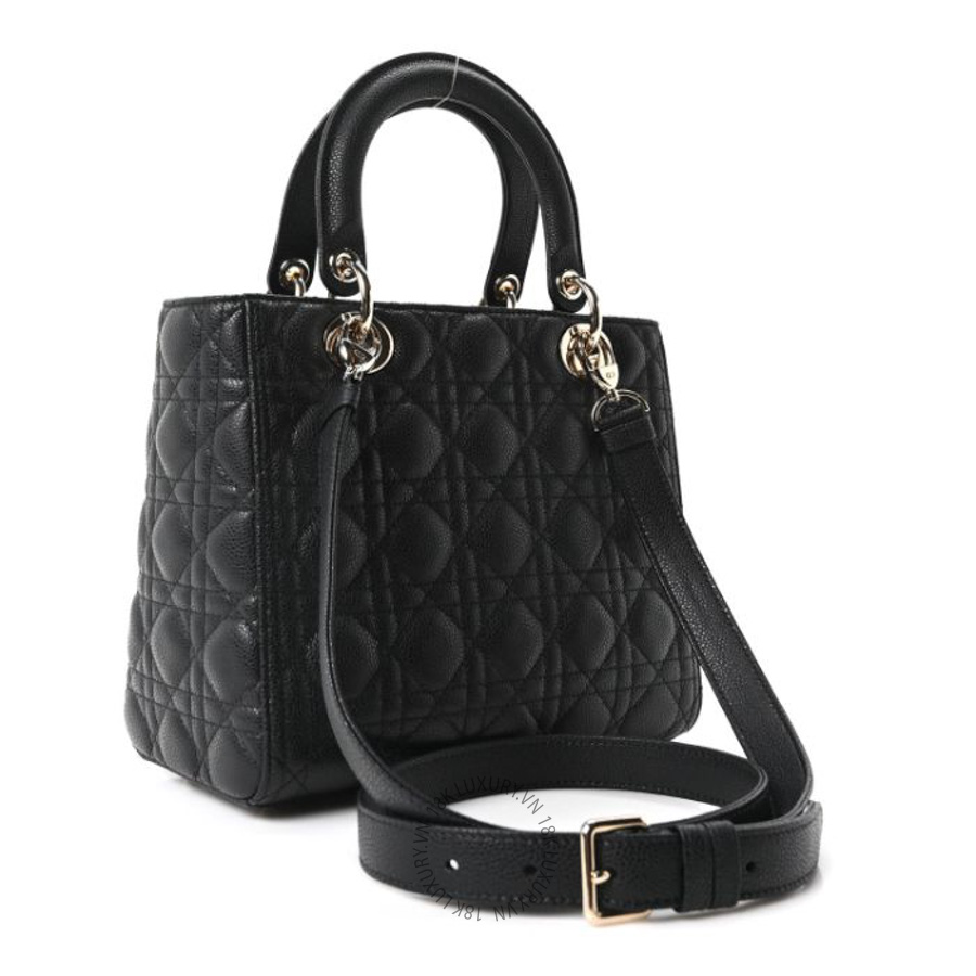 Túi xách đeo chéo Christian Dior Grained Calfskin Cannage Medium Lady Dior Black DIO113