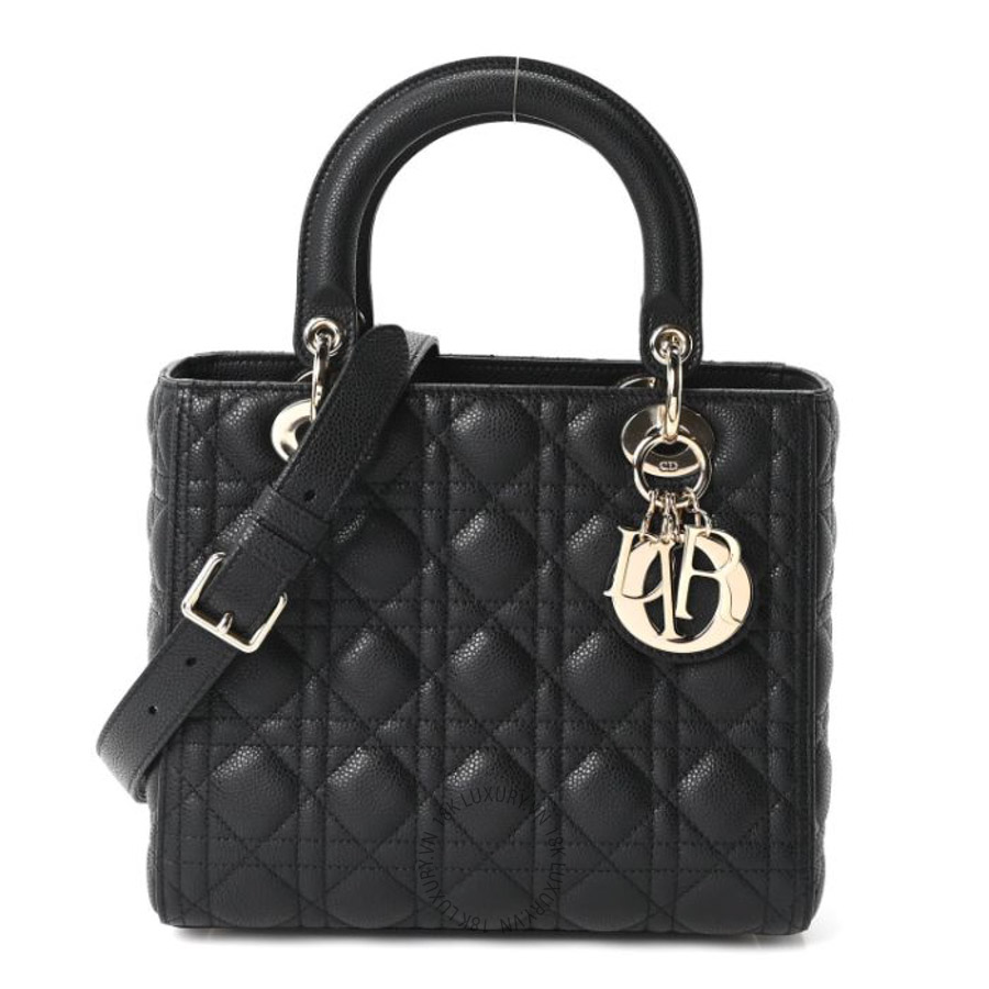 Túi xách đeo chéo Christian Dior Grained Calfskin Cannage Medium Lady Dior Black DIO113