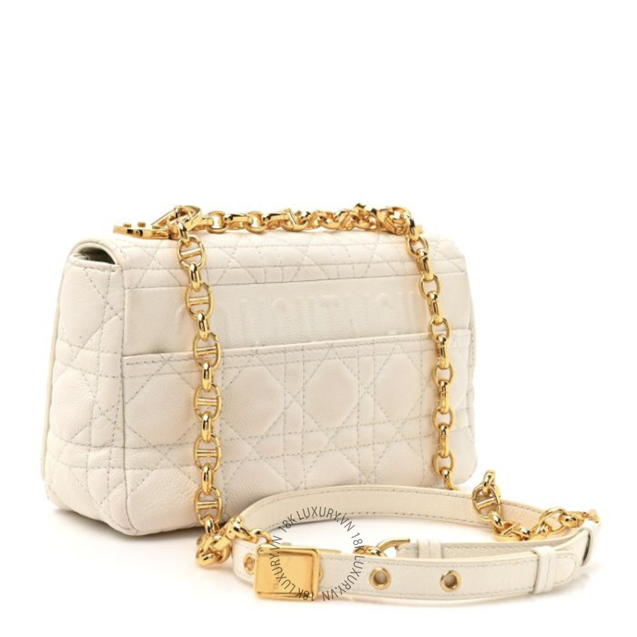 Túi Xách Đeo Chéo Christian Dior Grained Calfskin Cannage Small Caro Bag White SPSS005