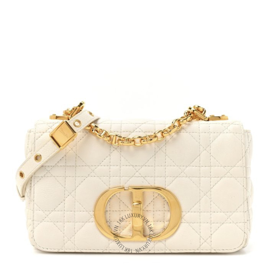 Túi Xách Đeo Chéo Christian Dior Grained Calfskin Cannage Small Caro Bag White SPSS005