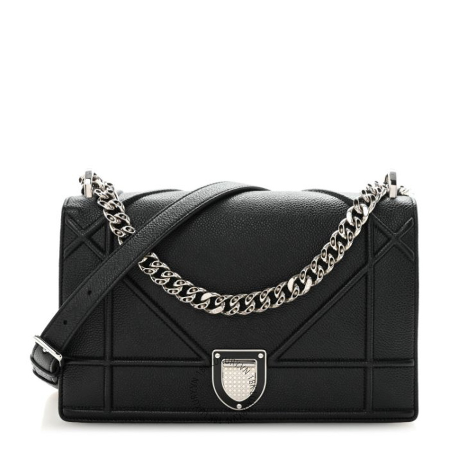 Túi Xách Đeo Chéo Christian Dior Grained Calfskin Medium Diorama Flap Bag Black SPSS206