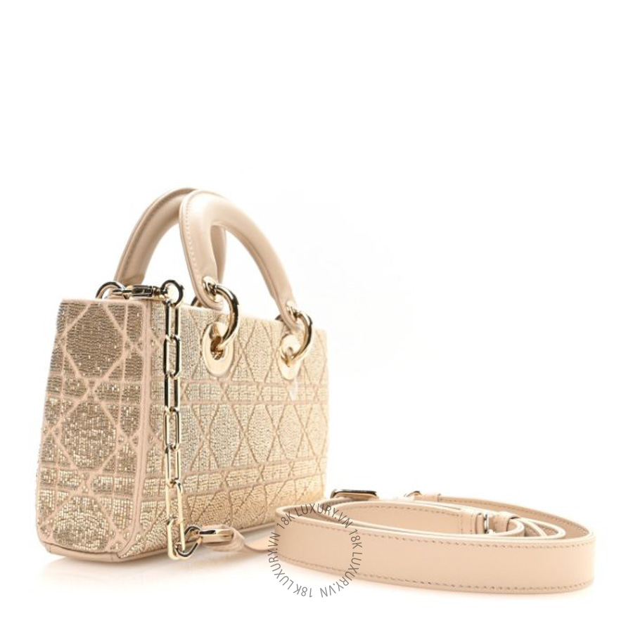 Túi xách đeo chéo Christian Dior Lambskin Cannage Beaded Embroidered Micro Lady D-Joy Beige FPTD223