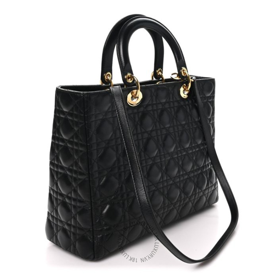 Túi xách đeo chéo Christian Dior Lambskin Cannage Large Lady Dior Black DIO144