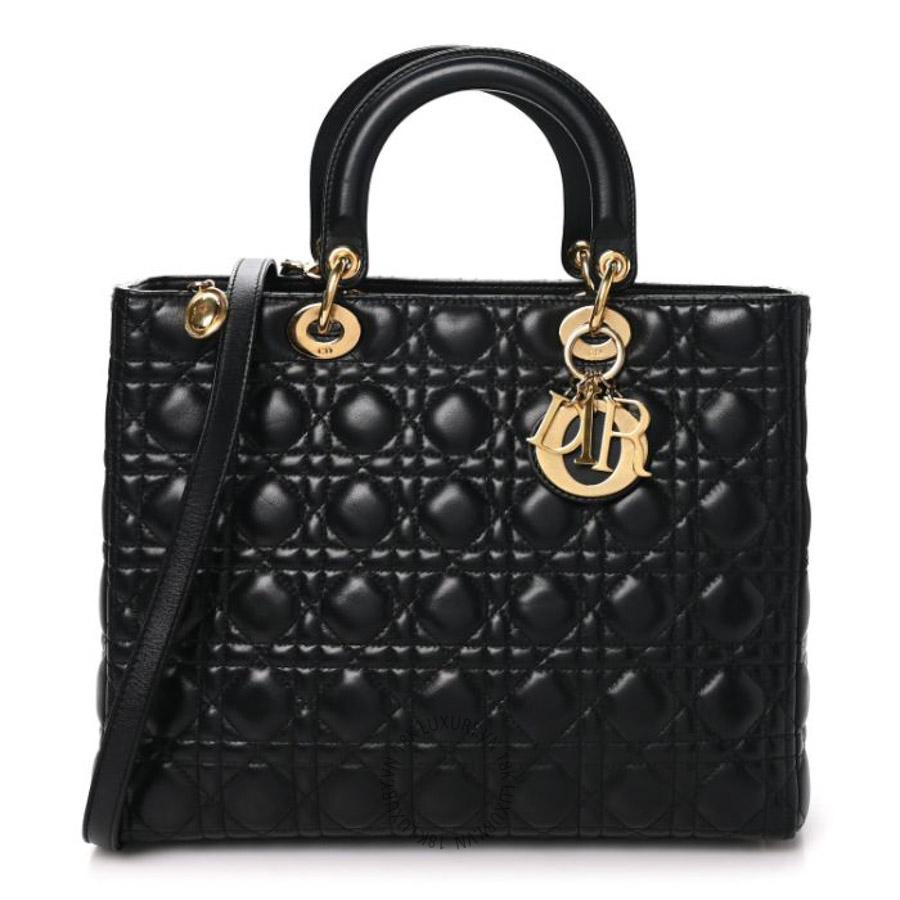 Túi xách đeo chéo Christian Dior Lambskin Cannage Large Lady Dior Black DIO144