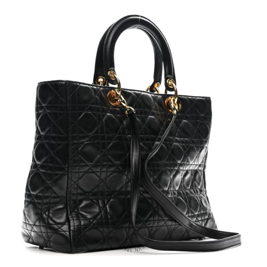 Túi Xách Đeo Chéo Christian Dior Lambskin Cannage Large Lady Dior Black SPSS235