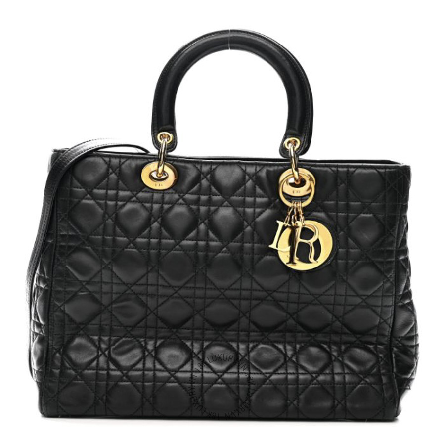 Túi Xách Đeo Chéo Christian Dior Lambskin Cannage Large Lady Dior Black SPSS235