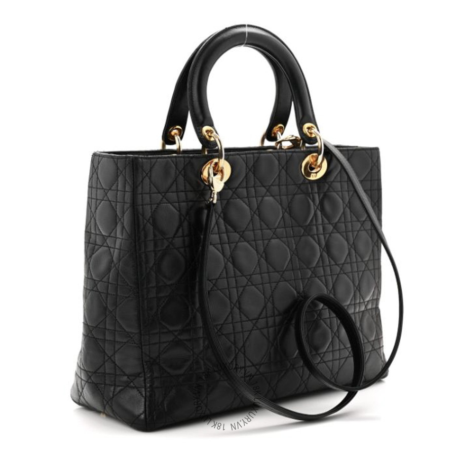 Túi Xách Đeo Chéo Christian Dior Lambskin Cannage Large Lady Dior Black SPSS270