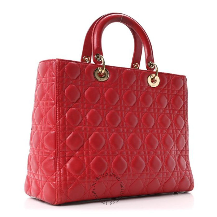 Túi xách đeo chéo Christian Dior Lambskin Cannage Large Lady Dior Red DIO238