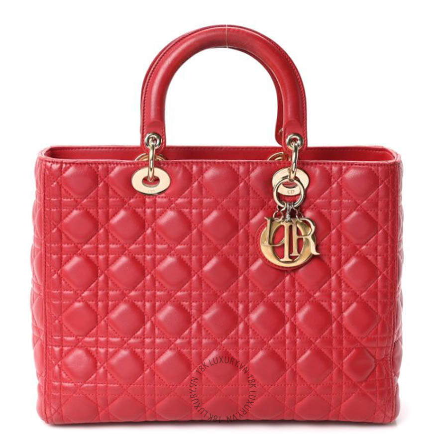 Túi xách đeo chéo Christian Dior Lambskin Cannage Large Lady Dior Red DIO238