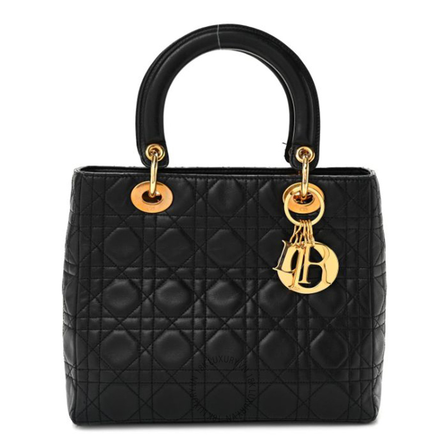 Túi xách đeo chéo Christian Dior Lambskin Cannage Medium Lady Dior Black DIO226