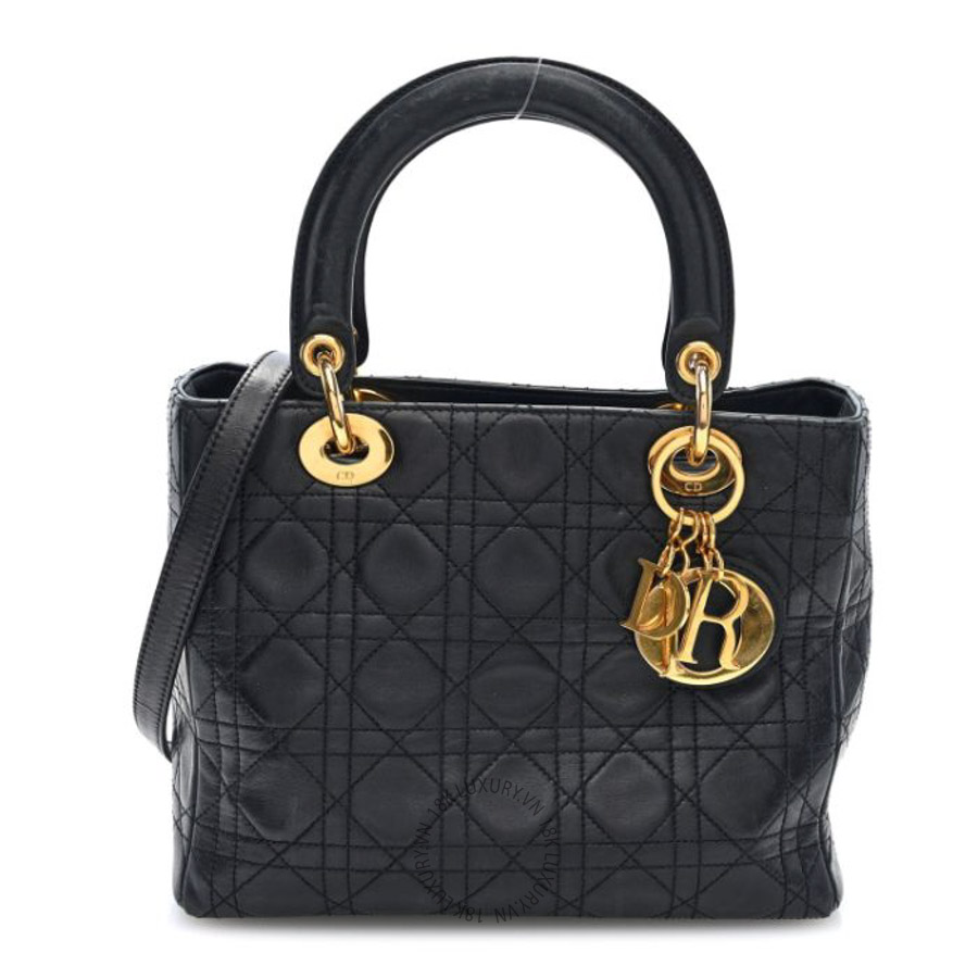 Túi xách đeo chéo Christian Dior Lambskin Cannage Medium Lady Dior Black FPTD183
