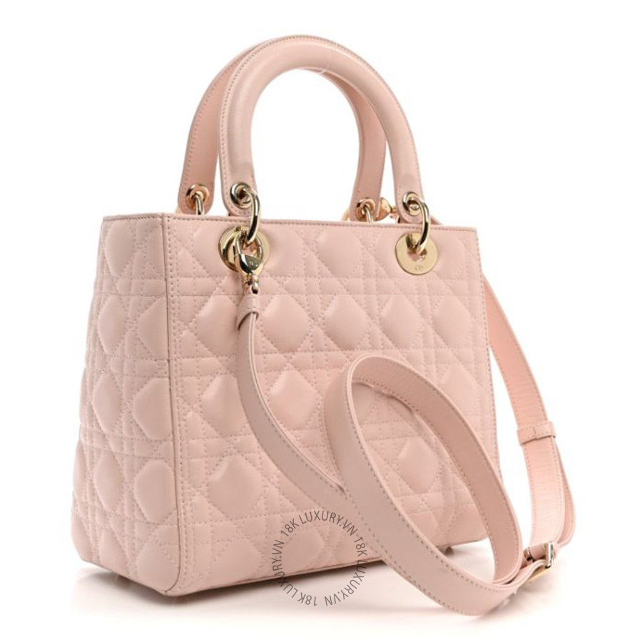 Túi xách đeo chéo Christian Dior Lambskin Cannage Medium Lady Dior Light Pink FPTD082