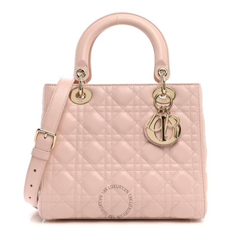 Túi xách đeo chéo Christian Dior Lambskin Cannage Medium Lady Dior Light Pink FPTD082