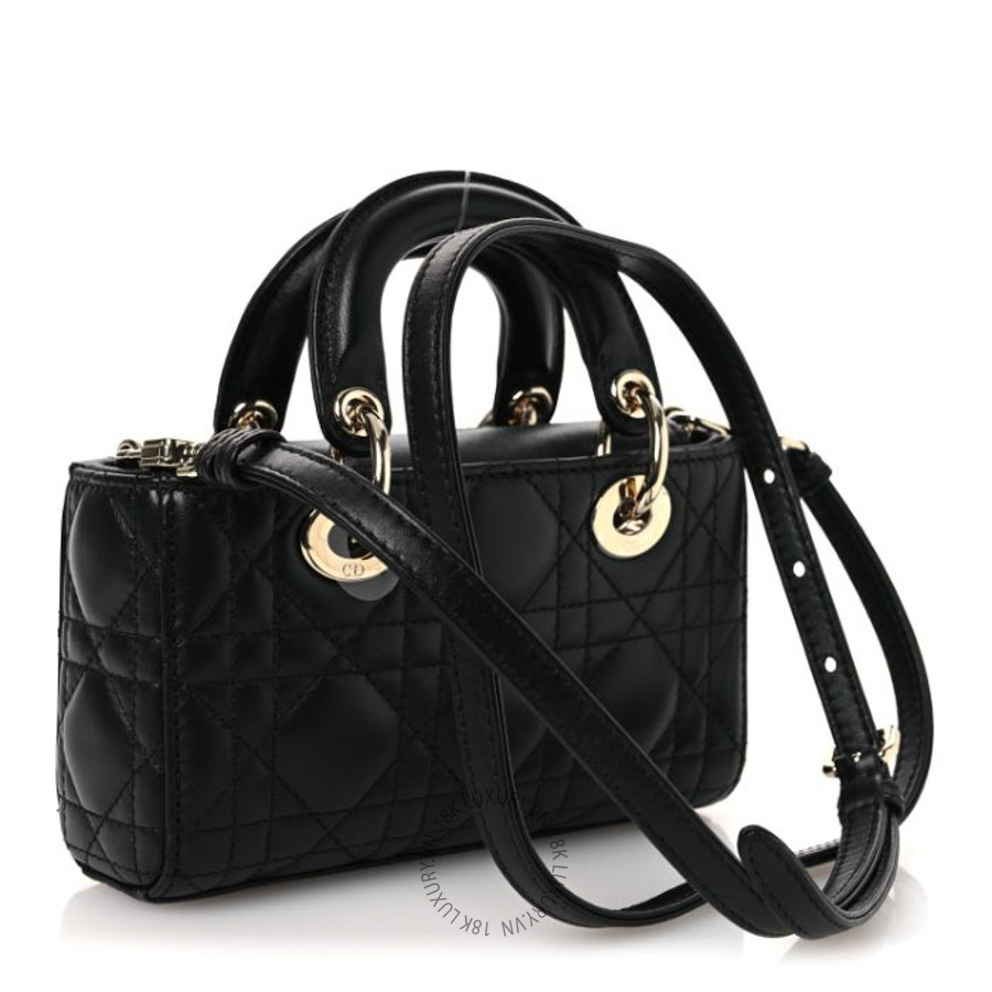 Túi xách đeo chéo Christian Dior Lambskin Cannage Micro Lady D-Joy Black DIO256
