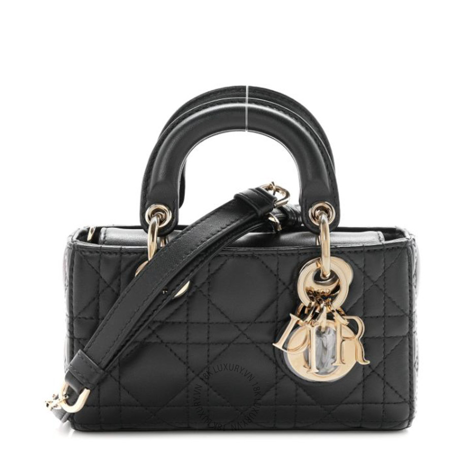 Túi xách đeo chéo Christian Dior Lambskin Cannage Micro Lady D-Joy Black FPTD111