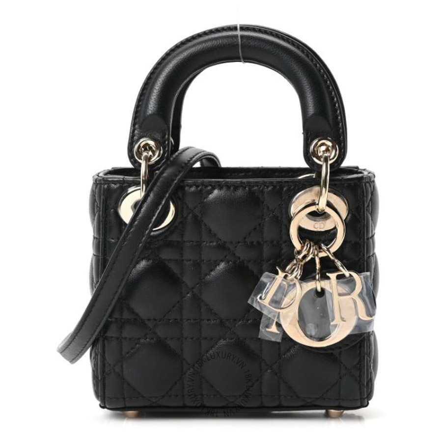Túi xách đeo chéo Christian Dior Lambskin Cannage Micro Lady Dior Black DIO258