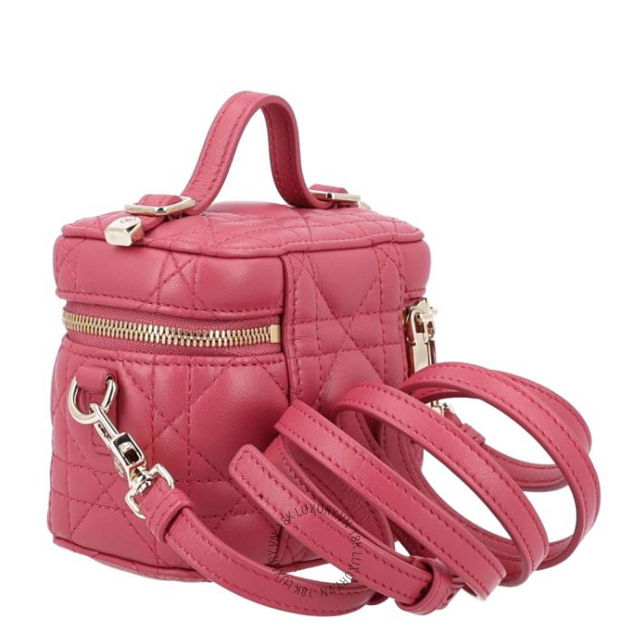 Túi xách đeo chéo Christian Dior Lambskin Cannage Micro Vanity Case Strawberry Pink DIO096