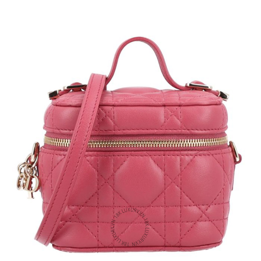 Túi xách đeo chéo Christian Dior Lambskin Cannage Micro Vanity Case Strawberry Pink DIO096