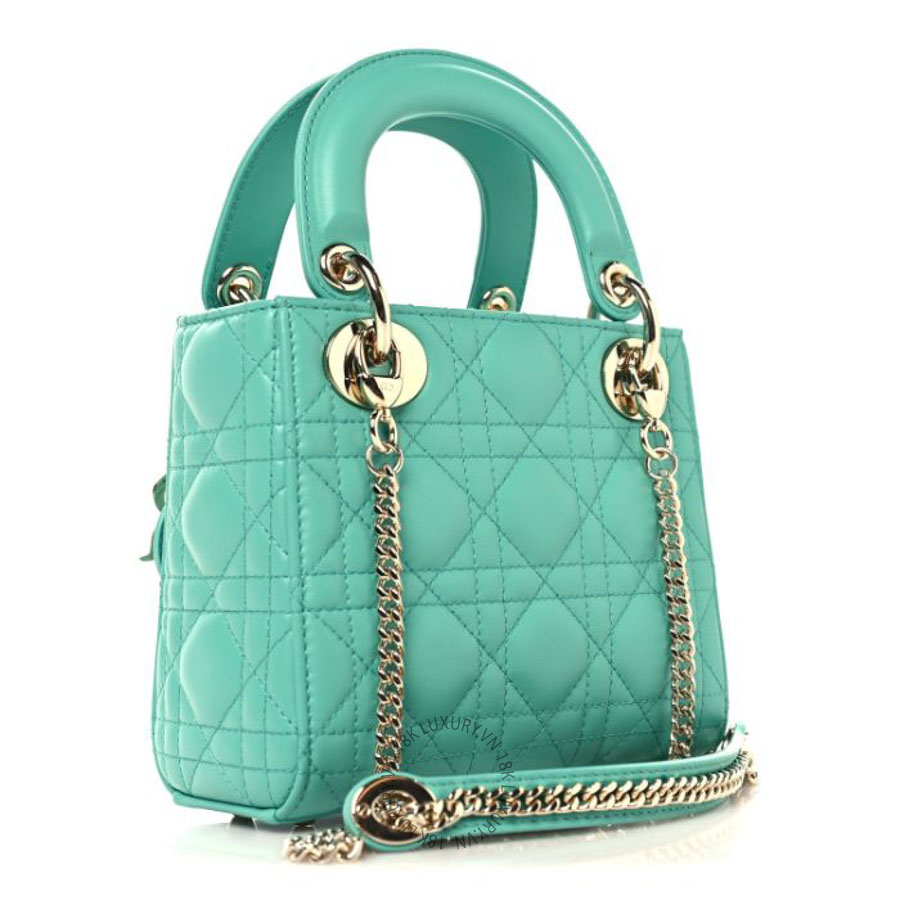 Túi xách đeo chéo Christian Dior Lambskin Cannage Mini Lady Dior Cobalt Green FPTD095